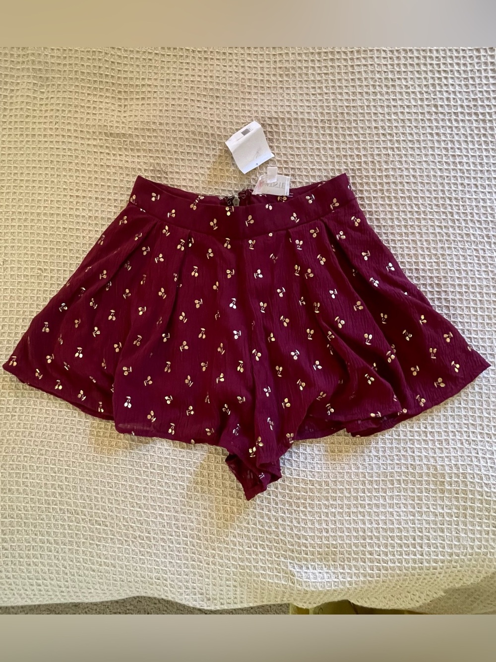 High waisted flowing flared boho cherries shorts